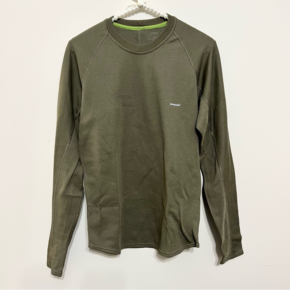 Patagonia Olive Green Long Sleeve Top Warm Base Layer Crew Neck Size Small S